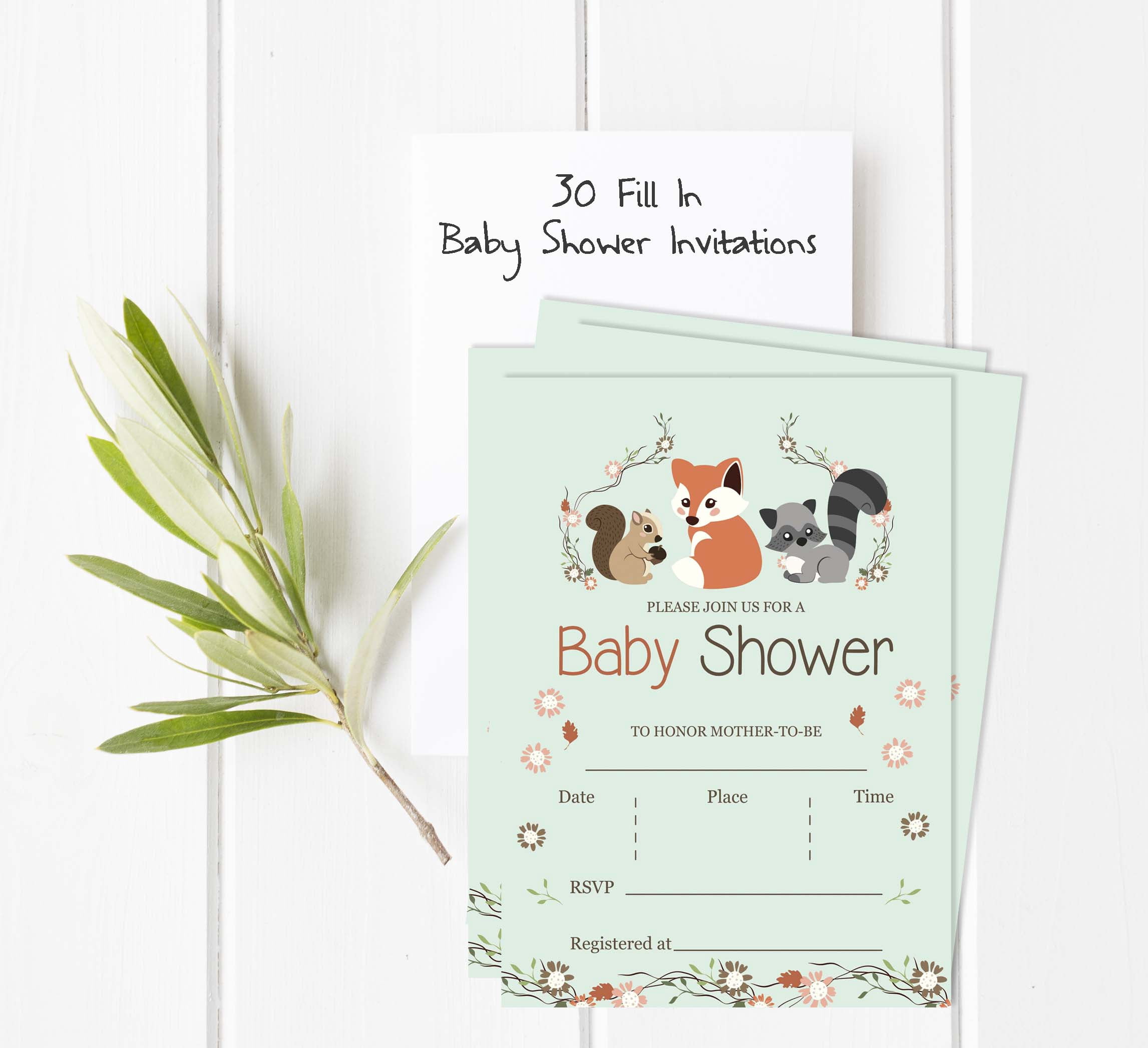 Inkdotpot Set Of 30AnimalsBaby Shower Invitations-Diaper Raffle Tickets And Baby Shower Book Request Cards-Gender Neutral Invites-Its A Boy-Its A Girl