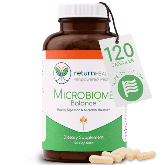 Return Healthy Microbiome Balance Gut Health Supplement for Men and Women with Monolaurin and Caprylic Acid, Daily Digestion Detox, 120 Vegan Capsules