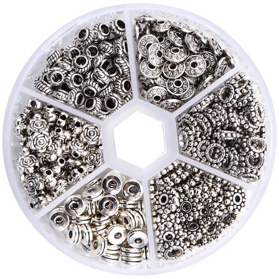 300 Pieces Alloy Antique Silver Spacer Beads Tibetan Metal Loose Beads Jewelry Findings Accessories DIY for Bracelet Necklace Jewelry Making, 6 Styles