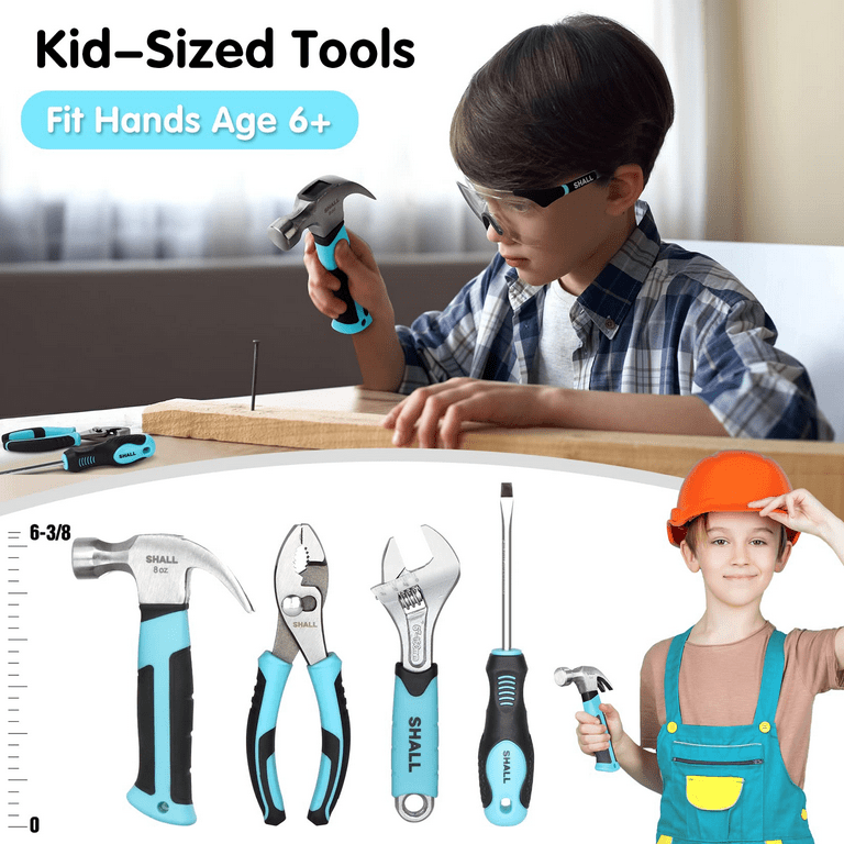 SHALL Kids Tool Set , 26-Piece Tool Kit with 12 Tool Bag, Real Tools for  kids Starter Set Boys & Girls Age 6+, DIY Building, Woodwork, Construction  Blue 