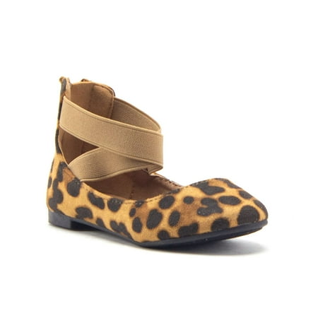 

Little Girls Dana Ankle High Strappy Round Toe Mary Jane Dress Flats Shoes Leopard 12
