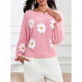 thumbnail image 6 of LMLYSoH Women Loose Knit Sweater Sweet Flower Embroidered Long Sleeve Boat Neck Pullovers Spring Fall Casual Jumpers Tops, 6 of 9