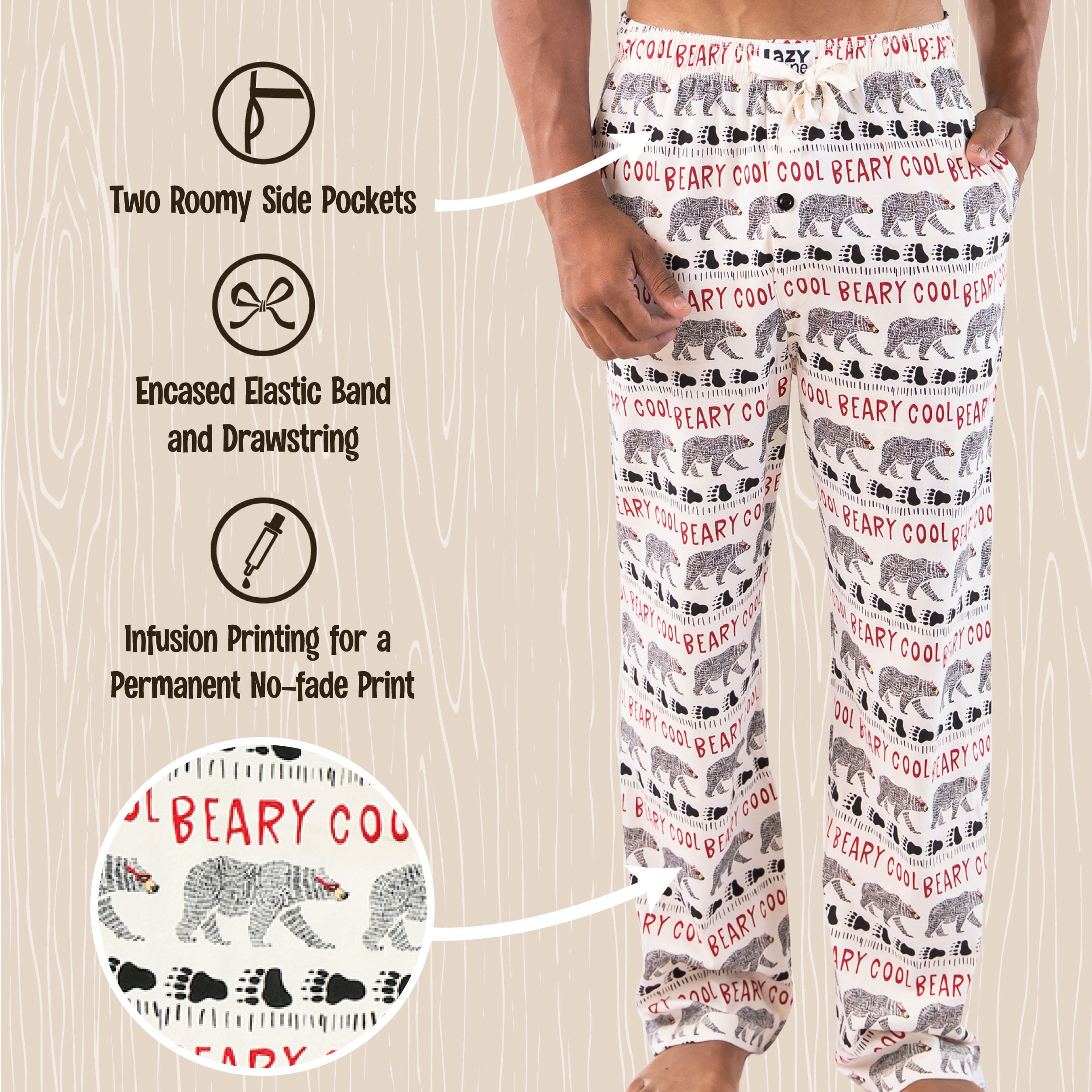 LazyOne Pajama Pants for Men, Male Pajamas, Beary Cool 