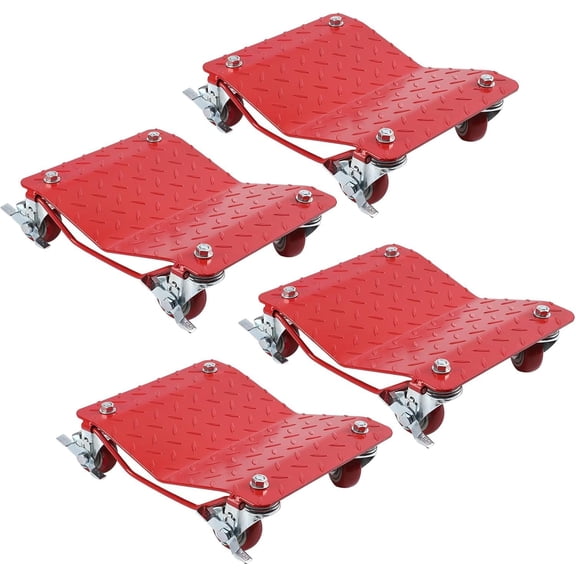 Red Car Dolly Set of 2, 3,000 LBS Capacity Heavy Duty Wheel Dolly – Tire Cart for Moving Cars with 360° Rotational Wheels