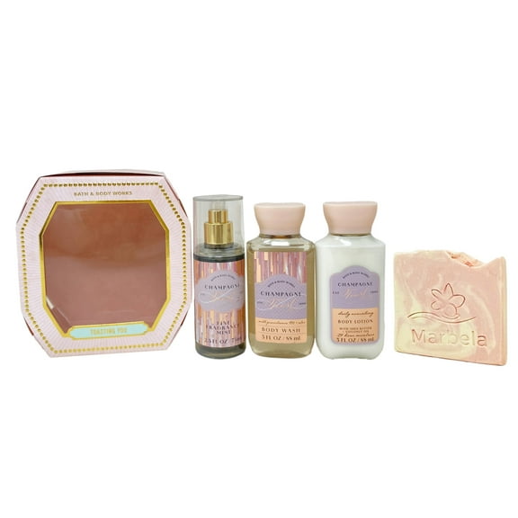 Bath & Body Works Champagne Toast - Toasting You Mini Gift Box Trio Set - Fragrance Mist, Body Wash and Body Lotion with a Himalayan Salts Sample Soap - Travel Size