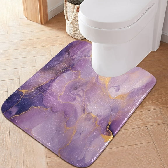 Toilet Rug U-Shaped Bathroom Rugs Non-Slip Soft Plush Machine Washable Contour Bath Mat Lilac Purple Gold Marble 24x20
