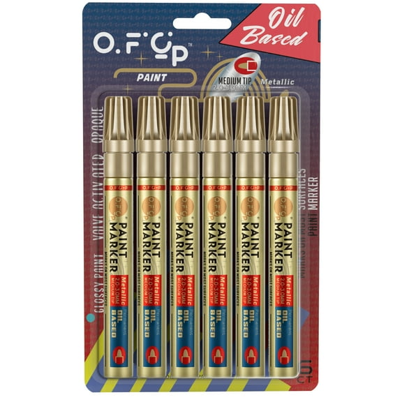 OFC-P Oil-Based Permanent Paint Marker Pen,Medium Tip,Gold,Pack of 6