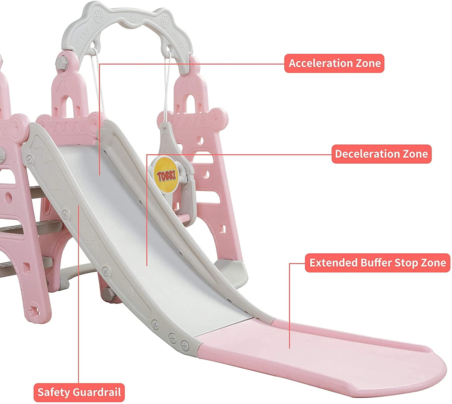 CIPACHO 3 in 1 Toddler Slide and Swing Set, Kids Play Climber Slide Playset with Basketball Hoop, Extra-Long Slide, Baby Slide for Indoor Outdoor, Pink+Gray CIPACHO 3 in 1 Toddler Slide and Swing Set, Kids Play Climber Slide Playset with Basketball Hoop, Extra-Long Slide, Baby Slide for Indoor Outdoor, Pink+Gray