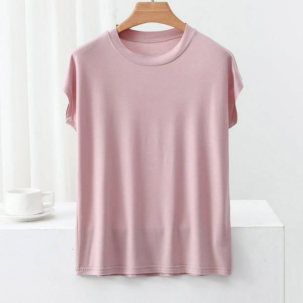 Karight Womens Cotton T Shirts Soft Comfy Round Neck Cap Sleeve Shirts Summer Casual Loose Fit Lounge Tops Plain Basic Tees