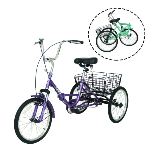 Adult Folding Tricycle ,Foldable 20 inch 3 Wheel Bikes,Single Speed