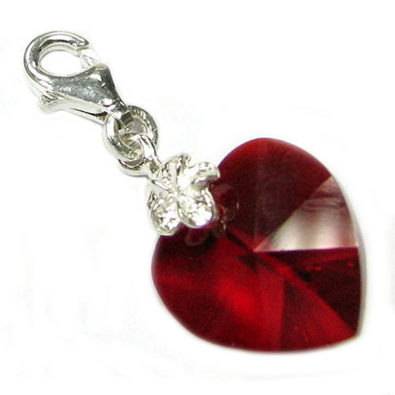 Queenberry Sterling Silver Swarovski Elements Red June Simulated Birthstone European Lobster Style Clasp Charm