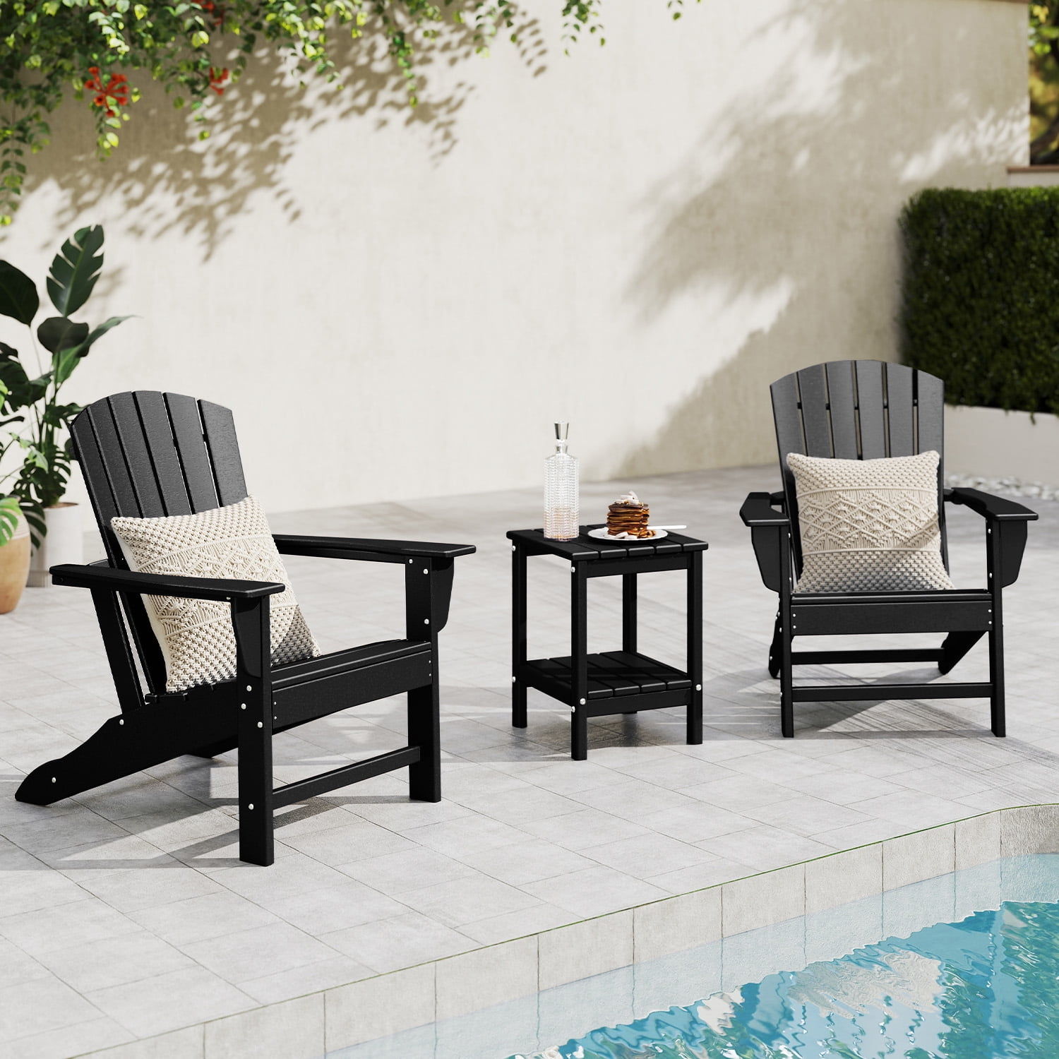 PIPOPA Outdoor Adirondack Chair, HDPE All Weather Patio Chair for Deck Backyard Garden, Black
