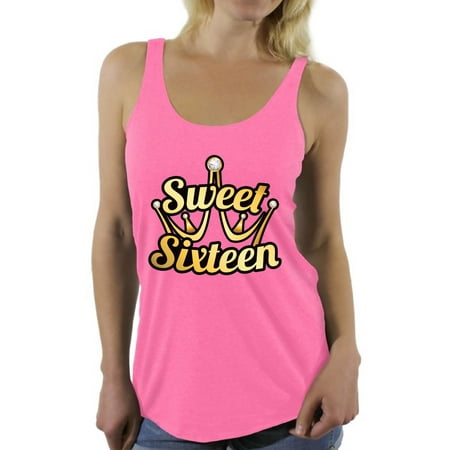 Awkward Styles Sweet Sixteen Racerback Tank Top for Ladies Cute 16th Birthday Party Tank My Super Sweet Sixteen Cute Birthday Party Tank
