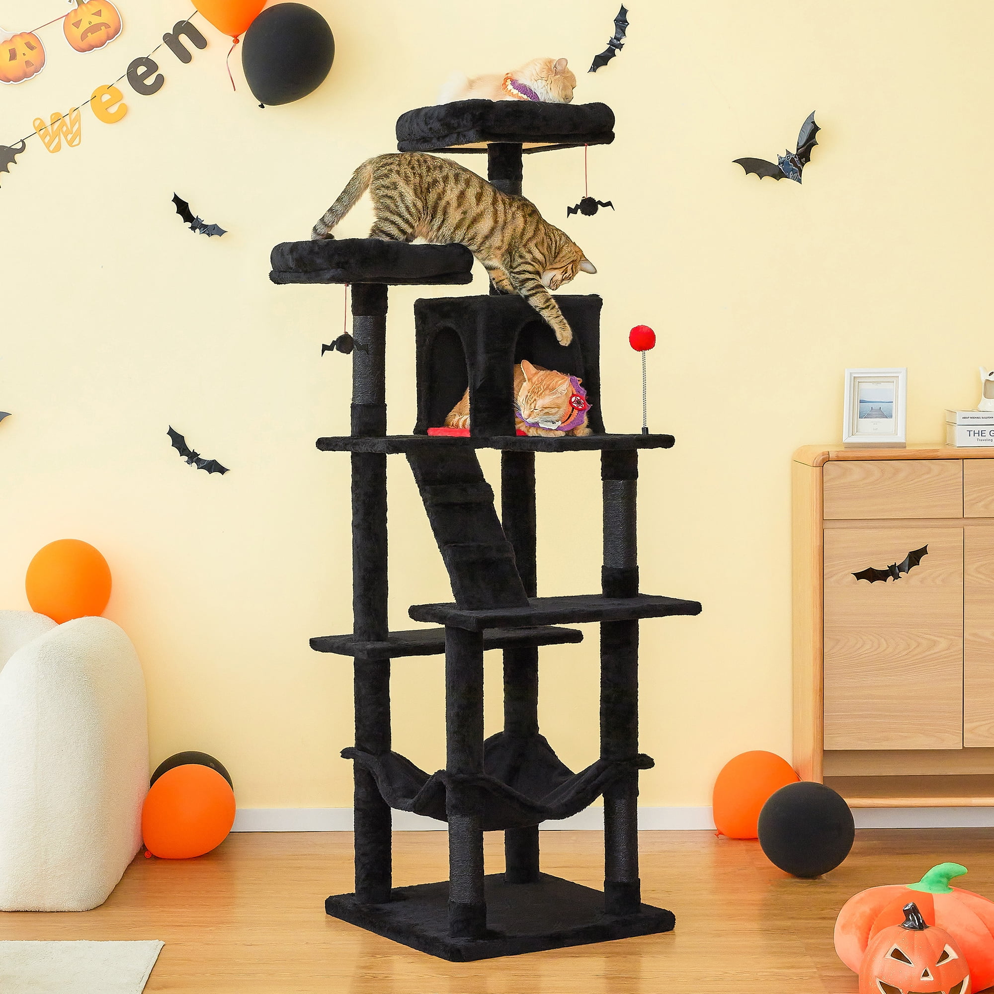 MWPO 70.1-in Multilevel Cat Tree Tower with Condo, Perch and Scratching Post, Black