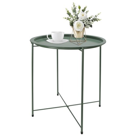 Voilamart Foldable Side Table Nightstand Outdoor Side Table Round Accent Coffee Small Snacks Side Metal Tray Living Room End Tables Bed Side Tables for Bedroom Patio Side Table, Green