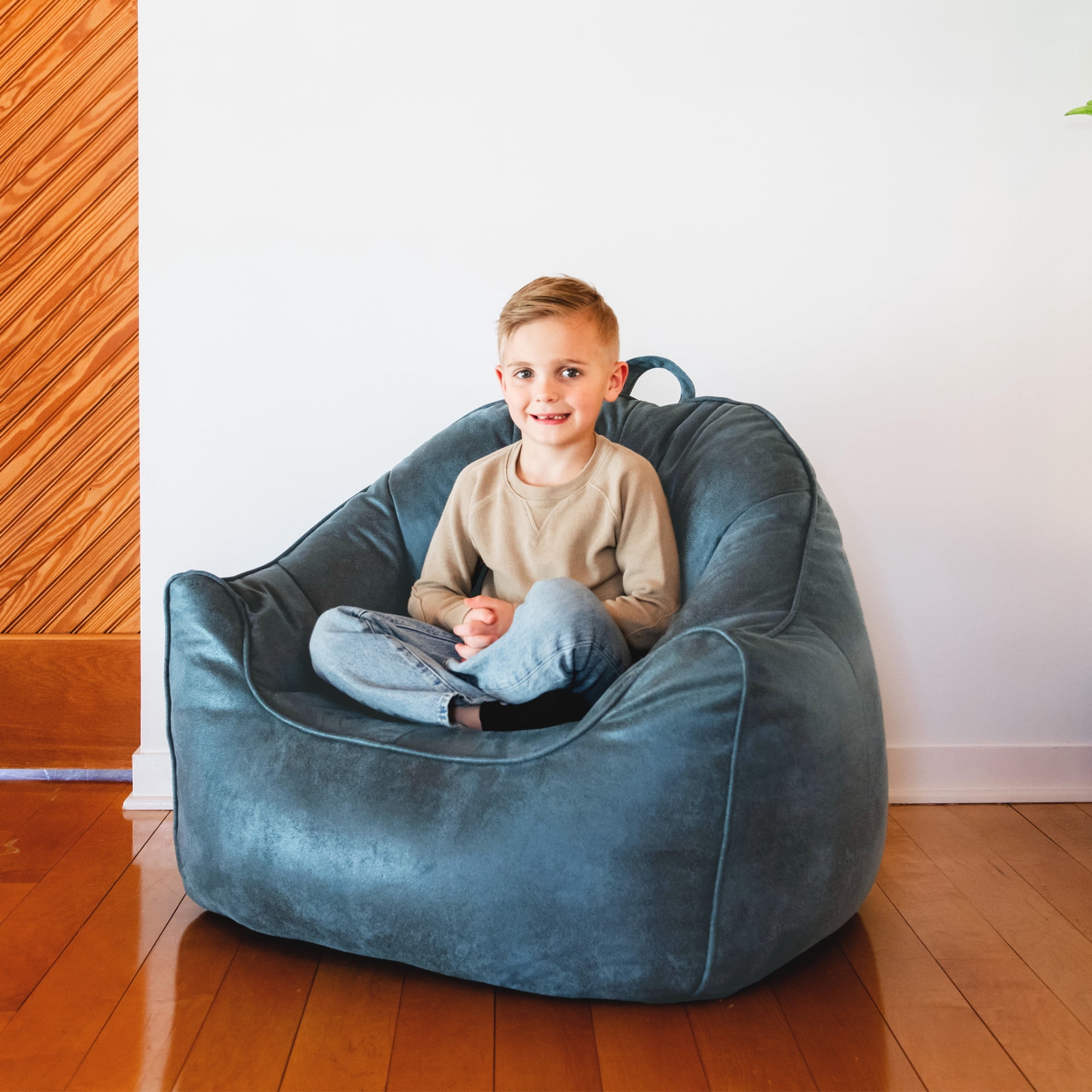 Big Joe Hug Bean Bag Chair, Basalt Blue, Vegan Suede, Kids/Teens, 3 feet