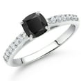thumbnail image 2 of Gem Stone King 10K White Gold Black Onyx and White Lab Grown Diamond Engagement Ring for Women (0.71 Cttw, Cushion 5MM, Gemstone December Birthstone, Available in Size 5, 6, 7, 8, 9), 2 of 4