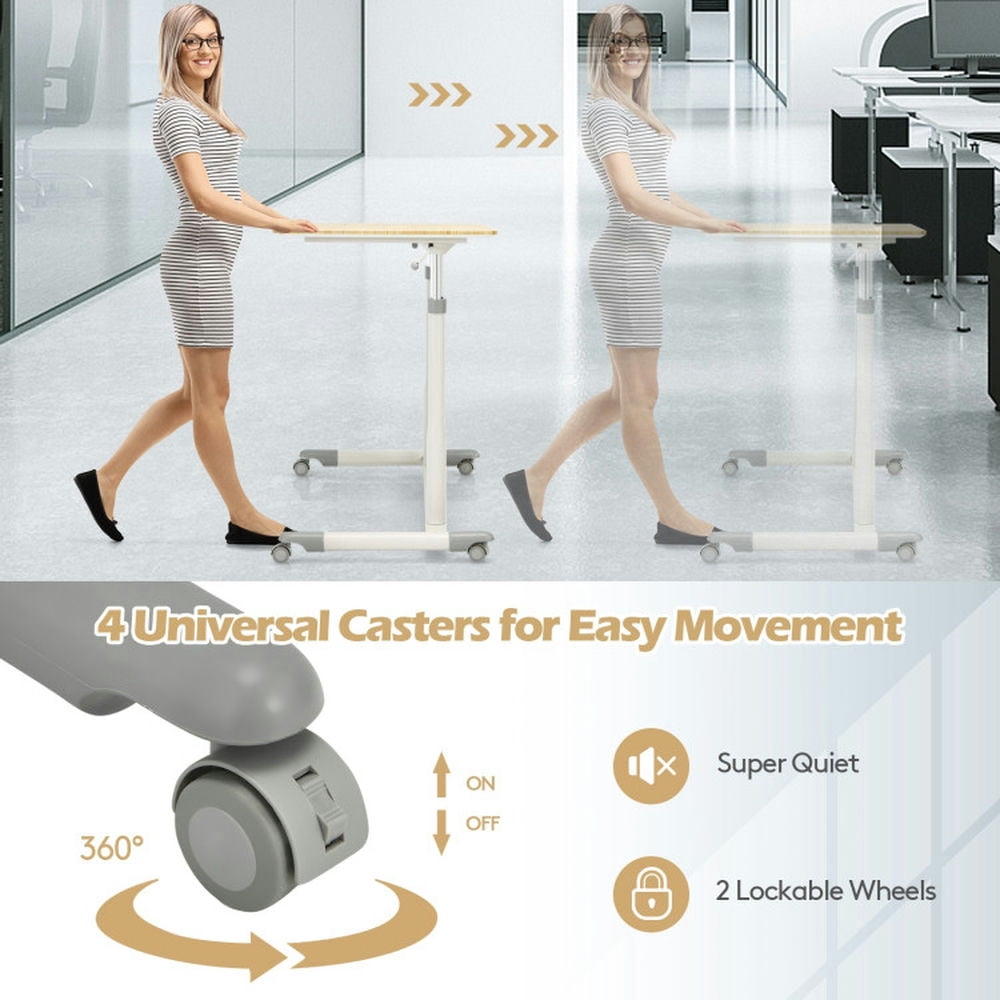 Resenkos Standing Desk,Stand up Table, Home Office Desk,Height Adjustable Computer Desk Sit to Stand Rolling Notebook Table -Natural