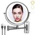 thumbnail image 1 of JUNWELL Wall Mounted Lighted Makeup Mirror  Rechargeable Double Sided 1X 10X Magnifying Mirror With 3 Color Lighting  Touch Screen Dimming  Extended Arm 360 Rotation Shaving Light Up Mirr, 1 of 5