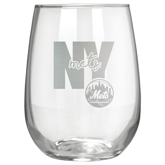 New York Mets Etched 17oz. City Stemless Wine Glass