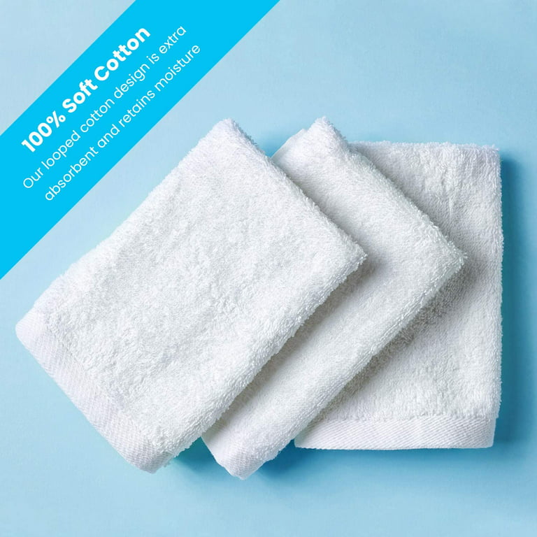   Basics Fast Drying Bath Towel, Extra Absorbent, Terry Cotton  Washcloth, 12 x 12 Inch, White - Pack of 24 : Home & Kitchen