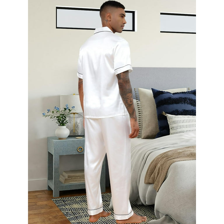 White silk pajamas set hotsell