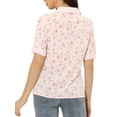 thumbnail image 3 of INSPIRE CHIC Women's Point Collar V Neckline Short Sleeve Floral Blouse L Pink, 3 of 5