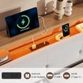 thumbnail image 5 of Honfach Queen Size Bed Frame with 2-Tier Storage Velvet Fabric Upholstered Headboard, Wooden Platform Bed Frame w/Charging Station & LED Lights,Walnut, 5 of 9