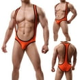 thumbnail image 2 of Men's Color Block One-Piece Bodysuit Jockstrap Wrestling Singlet Leotard Cut Out Bikinis Underwear, 2 of 2