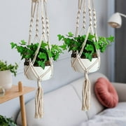 Chrlaon Macrame Plant Hanger,  Rope Hanging Planter Shelf Basket Flower Pot Holder 2pcs White