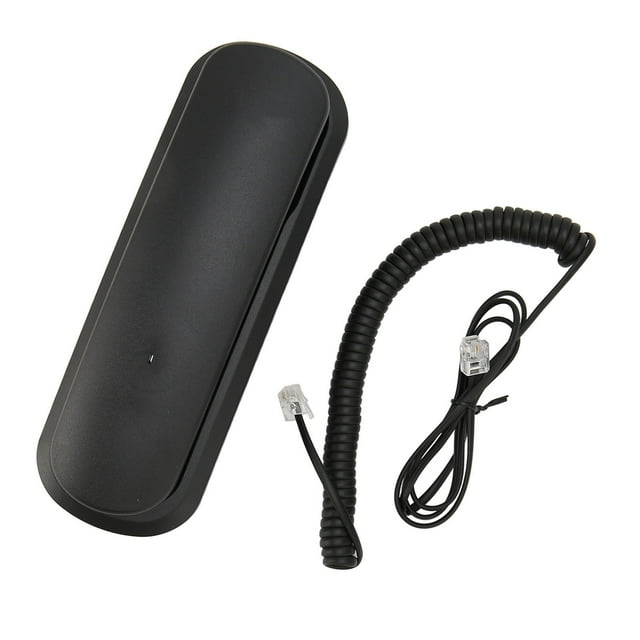 Corded Home Phone, Battery Free Mute Retro Old Style Wall Phone for Office or Home, designed with black ABS material. Includes a wall telephone, telephone base, and telephone line. Compact corded landline phone suitable for wall mounting or desktop use, offering clear sound quality and plug-and-play functionality.
