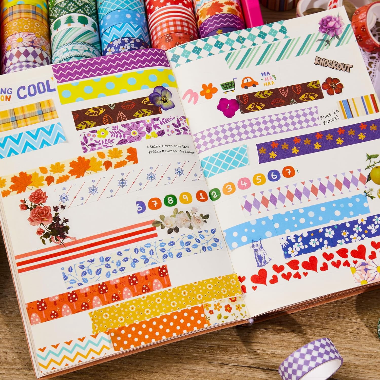 50 Rolls Washi Tape Set, 15mm Wide Rainbow Colored Tape Aesthetic Design Masking Decorative Tape for Scrapbooking Supplies, Bullet Journaling, Junk Journal, Wrapping Planners, DIY Arts Craft