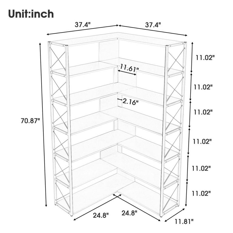 Hassch 7 Tiers Industrial Bookcase L Shaped Corner Bookshelf with