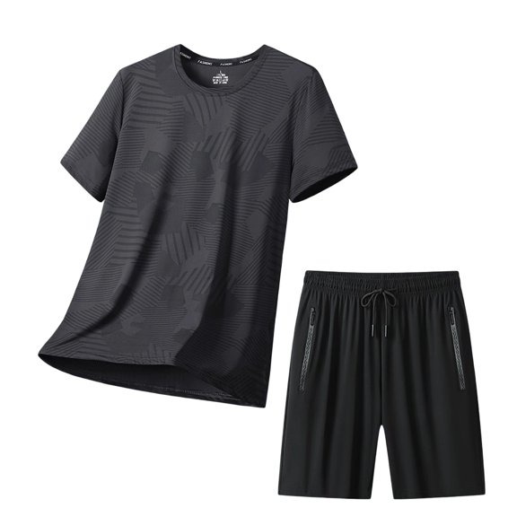jobturf Men's 2 Piece Set Quick Dry Short Sleeve T-Shirt and Zipper Pocket Shorts Workout Sets Summer Plus Size Tracksuit M-5XL