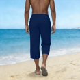 thumbnail image 4 of Dxzfnsa Men's Linen Capri Pants Plus Size Men Casual Lightweight Solid Color 3/4 Pants Elastic Waist Drawstring Beach Trousers with Pockets, 4 of 8