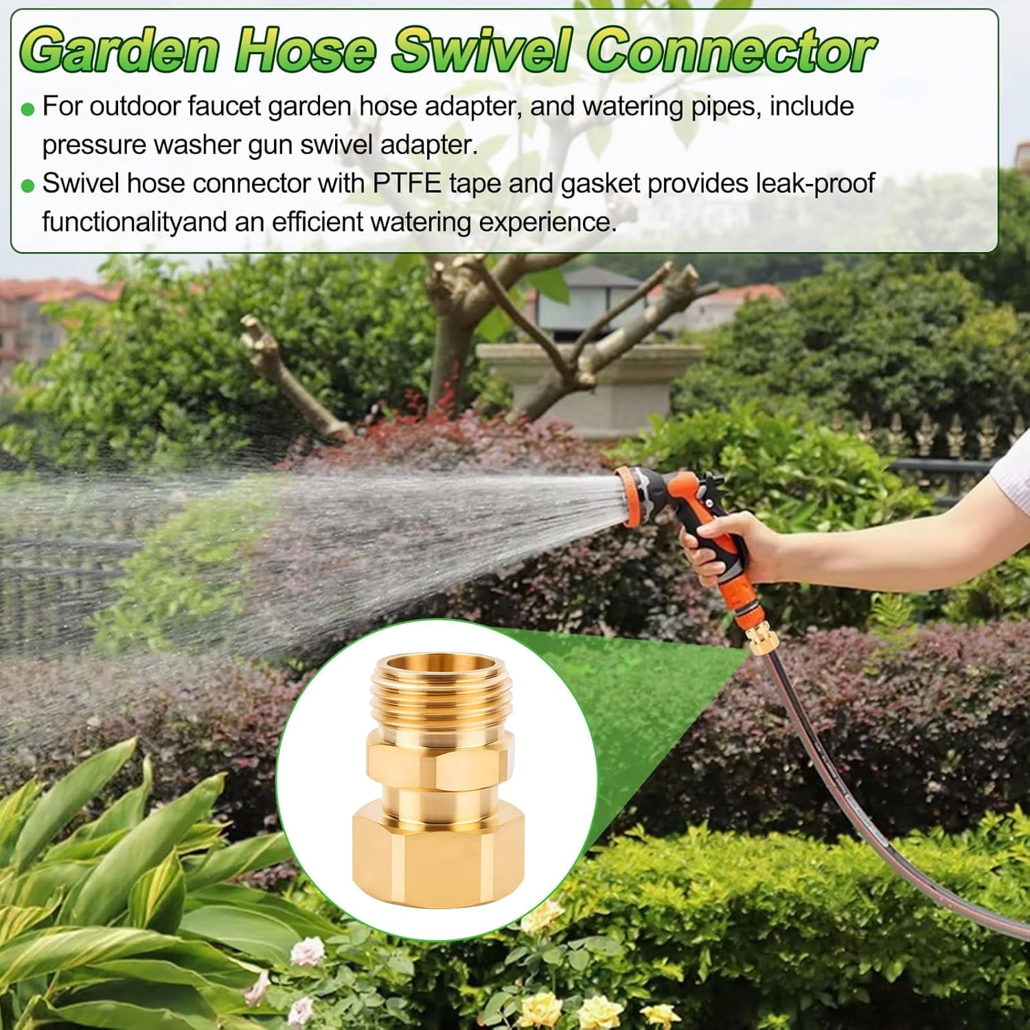 HRTGFD-Garden Hose Swivel Connector 3/4 GHT Female to Male Hose Adapter 360 Degree Water Hose Swivel Fitting For Pressure Water Hose Quick Connect Fittings 2 Pack with PTFE Leak Proof Tape and Washer