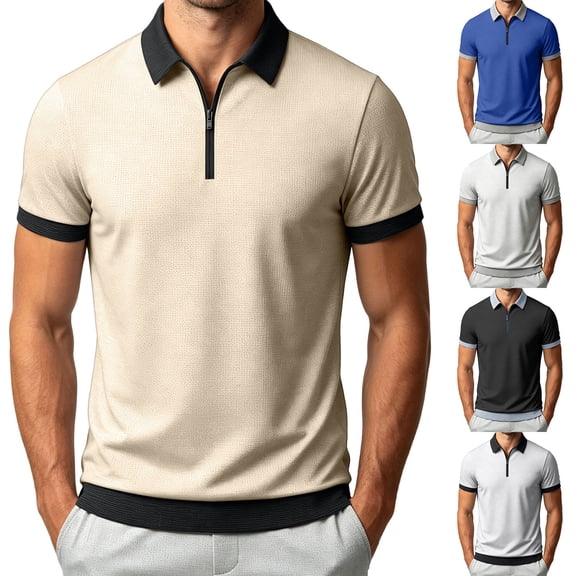 Men Tshirts Cotton Dqueduo Men's summer loose daily breathable lapel shirt Blue XL