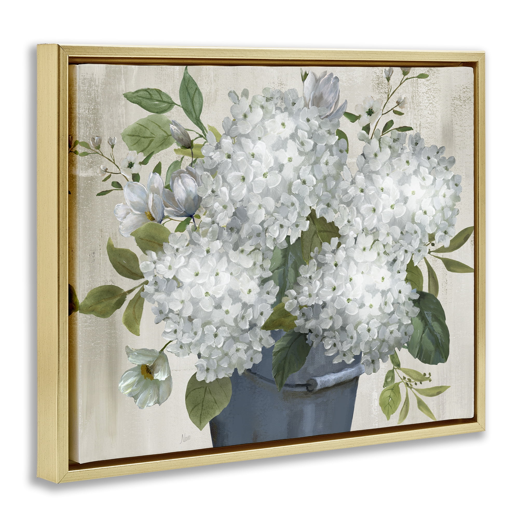Stupell Industries Country Hydrangea Vase Botanical & Floral Painting Gold Floater Framed Art Print Wall Art, 31 x 25