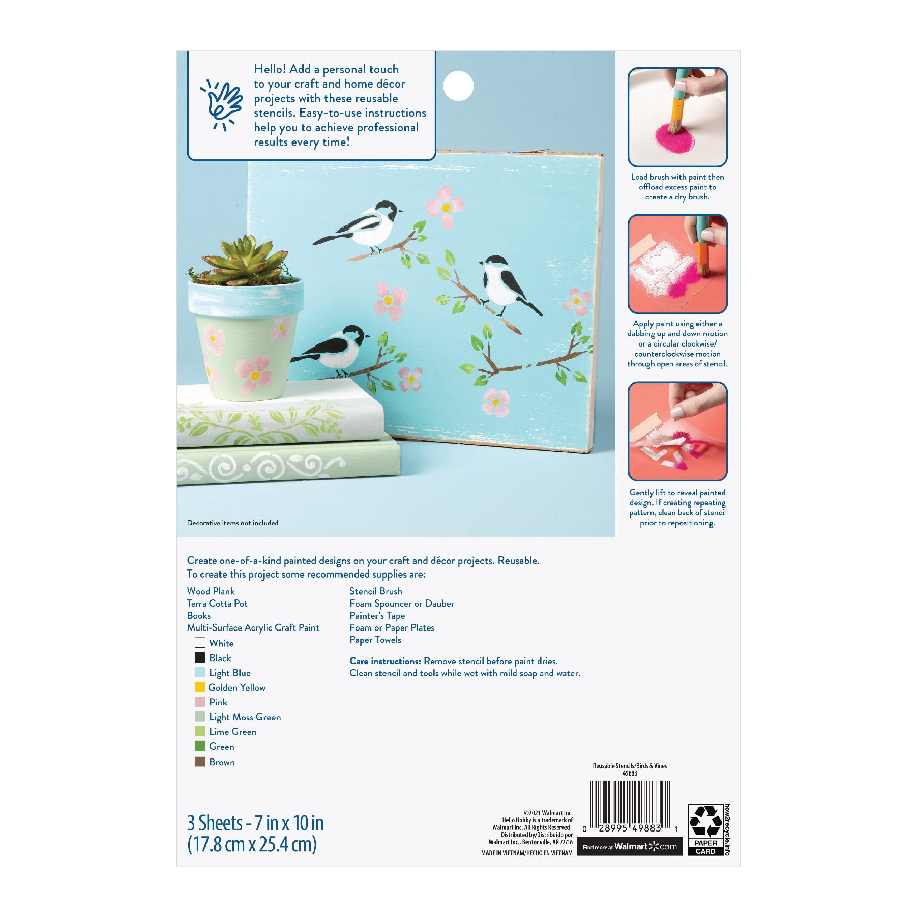Hello Hobby Stencil Set, 7" x 10", 3 Piece, Birds