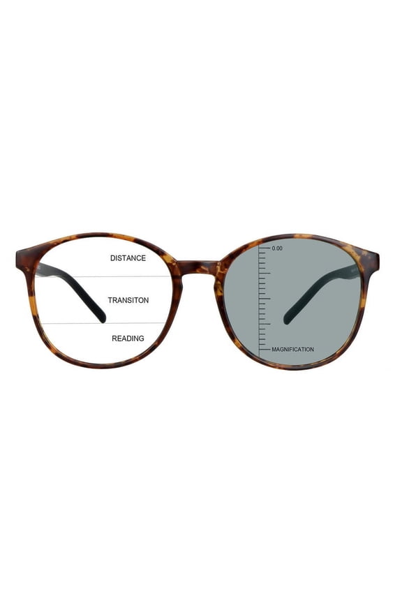 Vintage Round Progressive Multifocal Presbyopic Glasses, Photochromic Gray Sunglasses for Men Women Readers (+0.00/+1.50 Magnification)