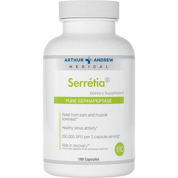 Arthur Andrew Medical, Serretia, Serrapeptase Formula for Muscle and Sinus Support, 180 Capsules