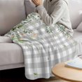 thumbnail image 3 of Watercolor Floral Blanket Soft Cozy Warm Twin Blanket for Bed, Plush Fuzzy Flannel Fleece Blankets for Sofa, Spring Flowers Leaves Plants Gray Plaid Throw Blankets for Couch, Gifts for Men, 60"x80", 3 of 9