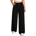 thumbnail image 2 of Hurxie Plus Size Pants for Women Drawstring Waist Wide Leg Palazzo Beach Pants with Pockets Black,L, 2 of 6