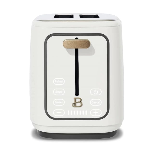 tostador de visualización táctil de 2 rebanadas, carro de alta elevación, control de oscurecimiento variable (glaseado blanco)