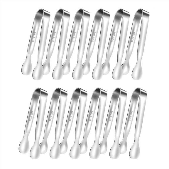 Mini Tongs for Serving Food,Set Fo 12 Small Tongs for Appetizers,for Tea Party Coffee Bar, 4 Inch Sugar Tong - Silver,12 * Small Tongs For Appetizers,Silver