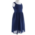thumbnail image 3 of MSemis Girls Chiffon Flower Pleated Knee Length A-Line Swing Dress Wedding Party Gown Navy Blue 16, 3 of 6
