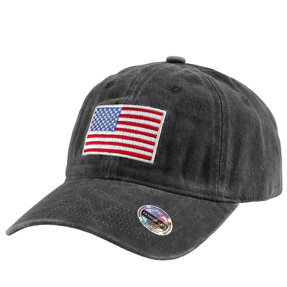 Falari USA Flag Embroidered Baseball Cap, Low Profile Adjustable Dad Hat, 100% Cotton, Pre-Washed - Black