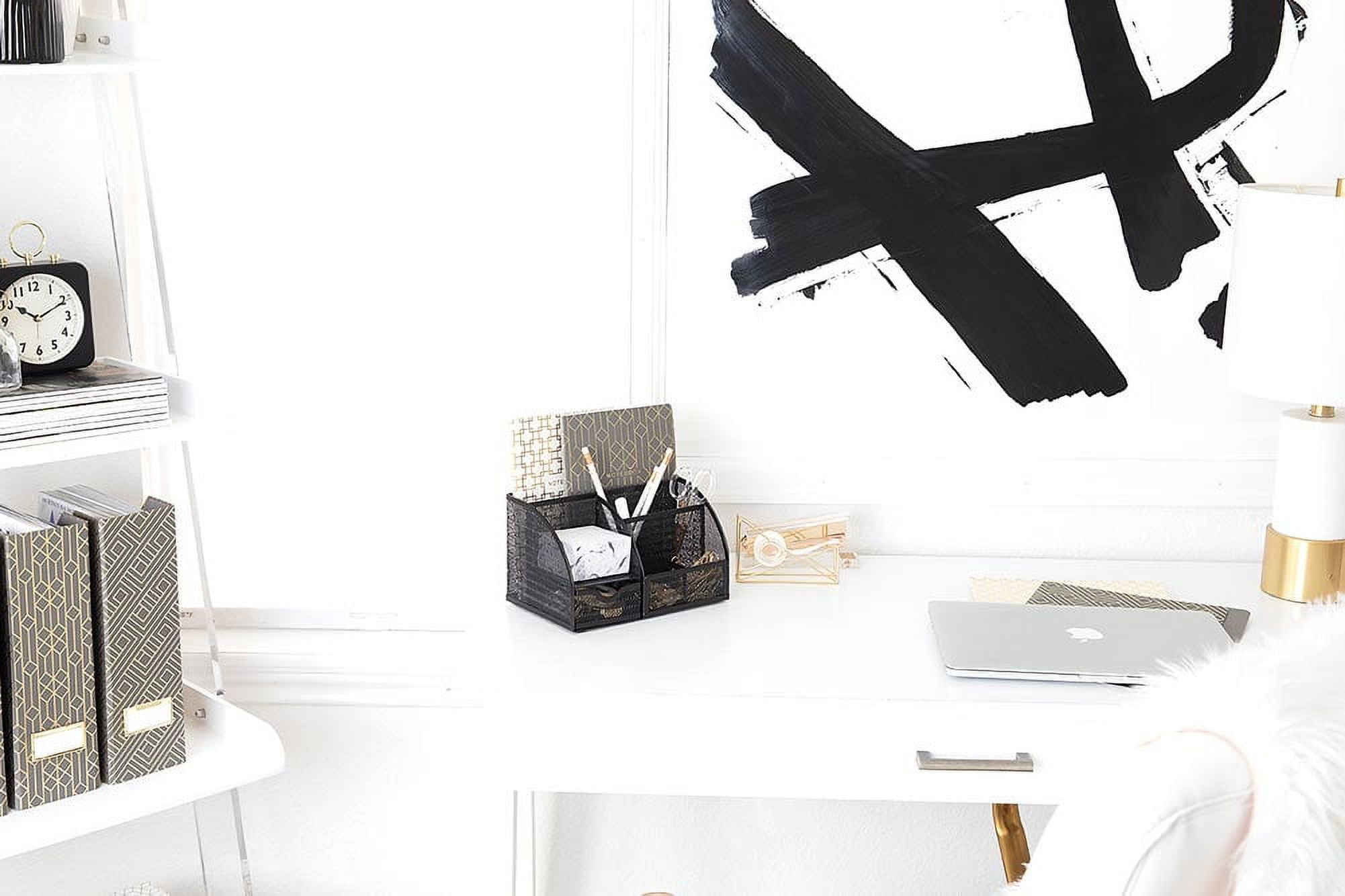 Designer Metal Desk Organizer - Metal with Black Finish - Desk Accessories - Unique Metal Mesh Design - Storage for Paper and Office Supplies
