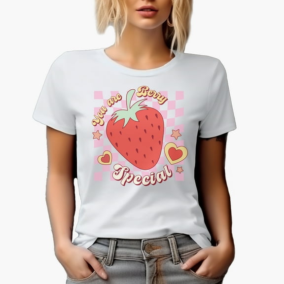 You Are Berry Special, Retro Valentine's Day Strawberry Art Merch Gift, White T-Shirt, Small