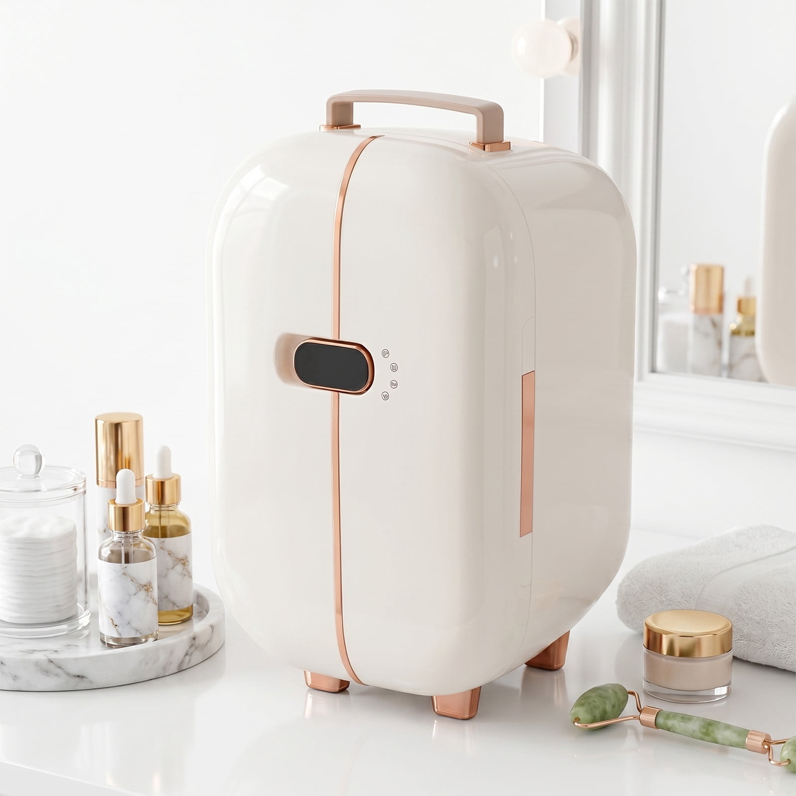 TABU Mini Fridge, 12L Skincare Fridge with LED Display, Makeup Fridge with Timer & Dual Doors, Ideal for Home & Dorms, White